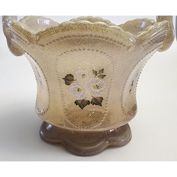 Vtg Fenton Romance Collection Basket 22k Gold Ivory Roses Signed 7